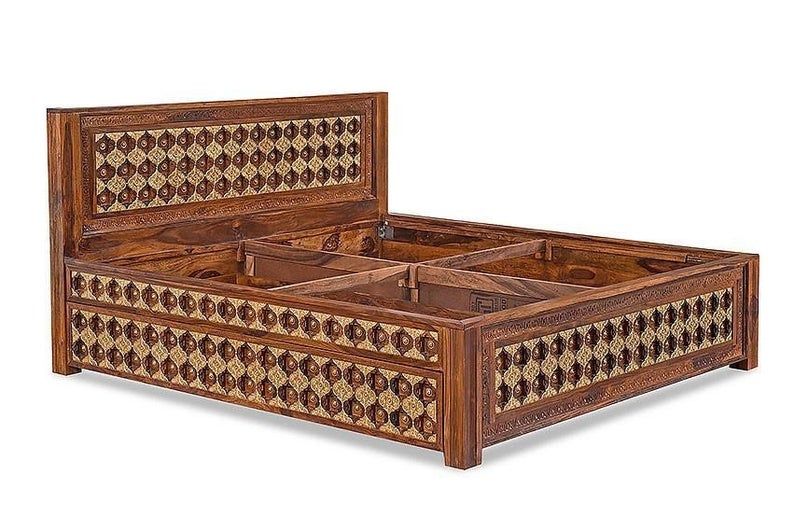 Mogra Antique Brass Work Solid Wood Brass Bed