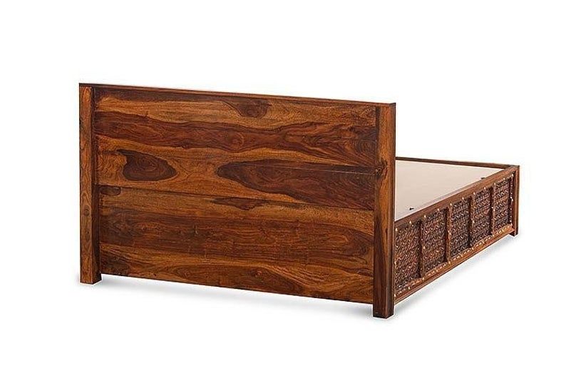Solid Wood Brass Panache Bed with Storage and Embossed Antique Brass Work