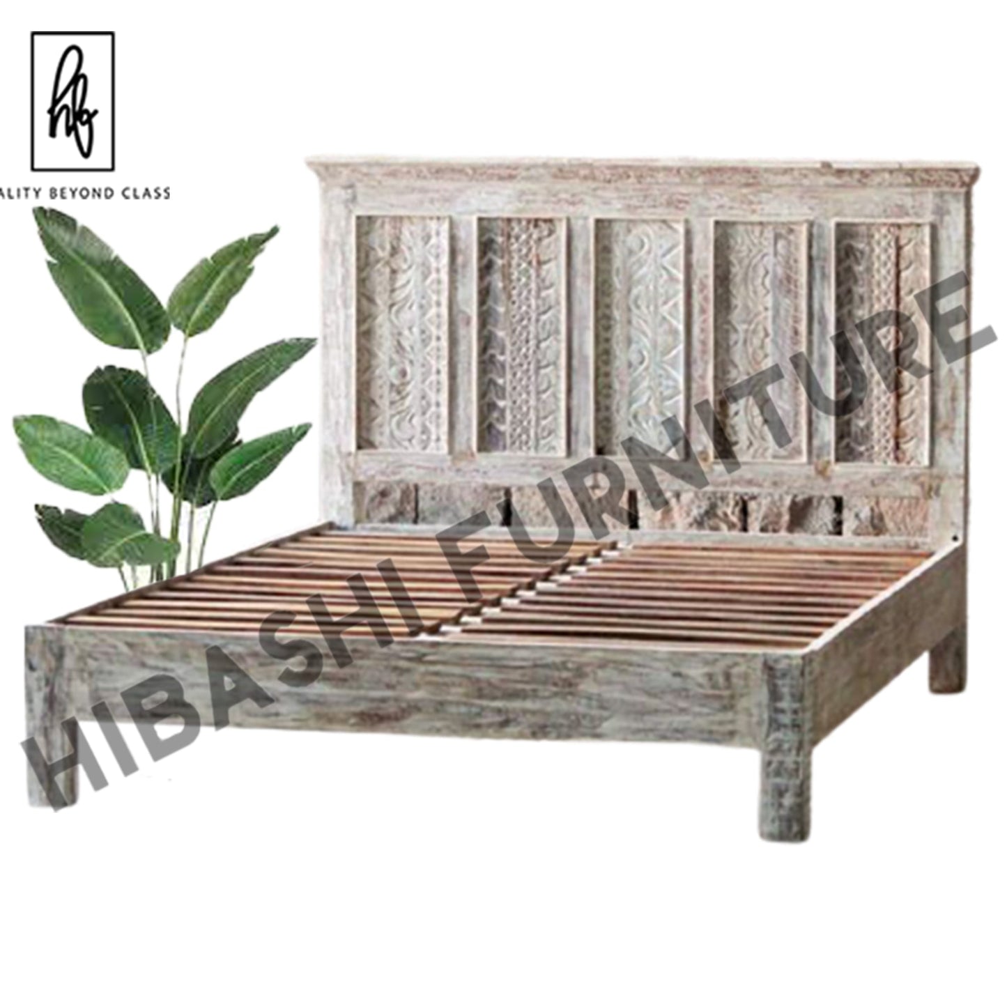 Rainbow Reclaimed Timber Carved Wooden Bed Frames