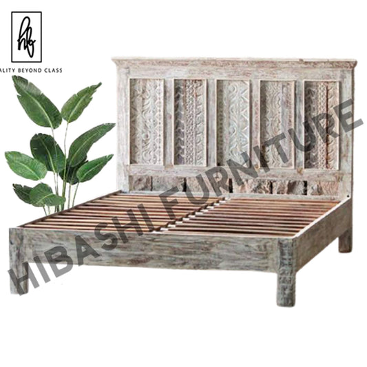 Rainbow Reclaimed Timber Carved Wooden Bed Frames