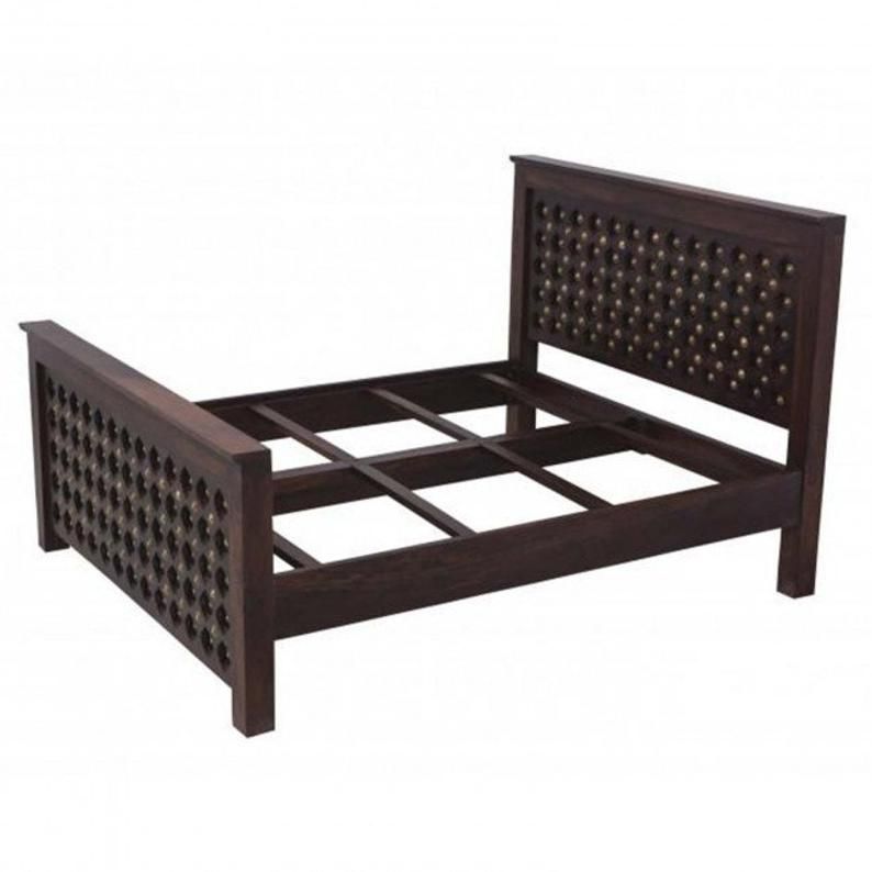 Brass Work Indian Antique Style Solid Wood Bed Frame