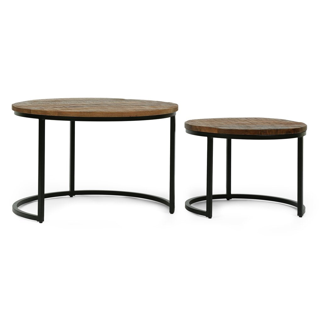 CATICLAN Industrial Handcrafted Mango Wood Nested Tables, Set of 2, Honey Brown and Black