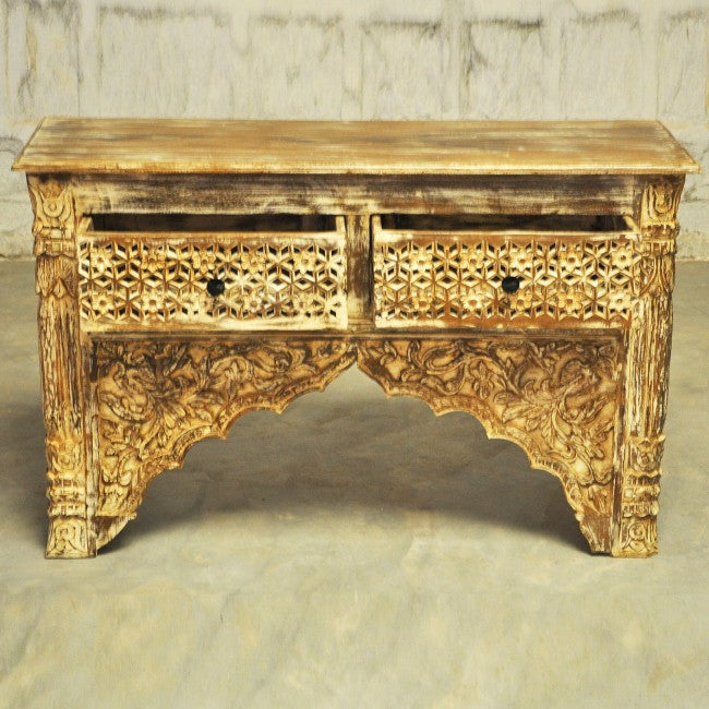 Mehrab Style Carved Hall Table with Drawers