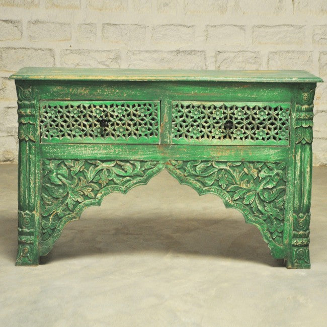 Mehrab Style Carved Hall Table with Drawers