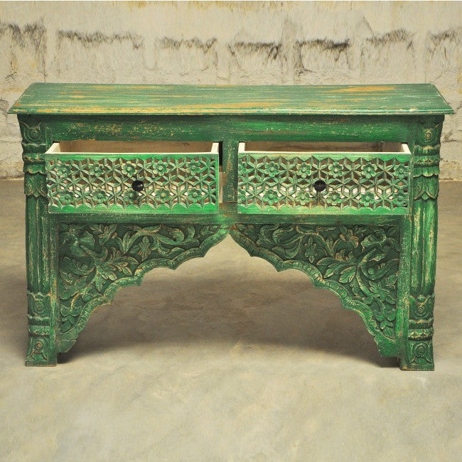 Mehrab Style Carved Hall Table with Drawers