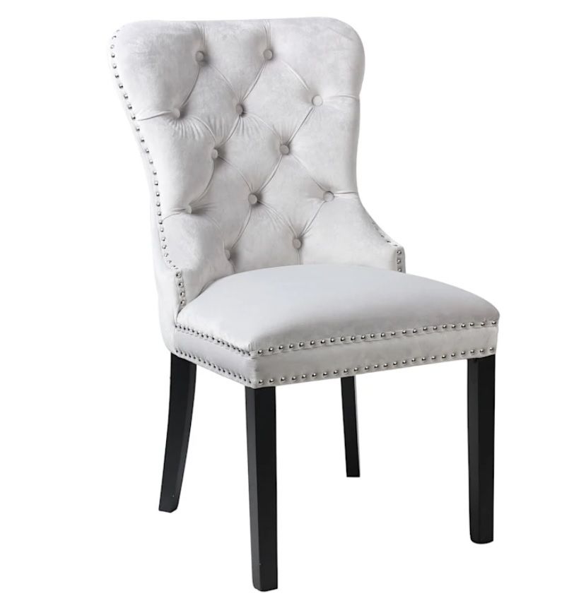 ALAPAN Velvet Grey Tufted Ring Back Chair