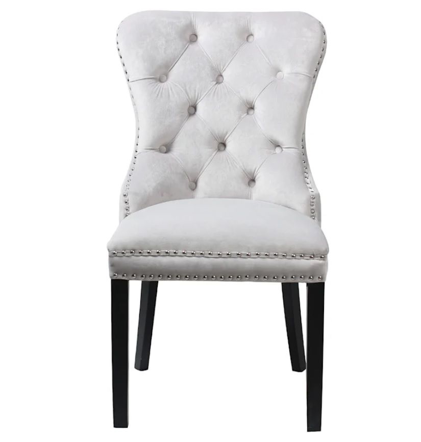 ALAPAN Velvet Grey Tufted Ring Back Chair