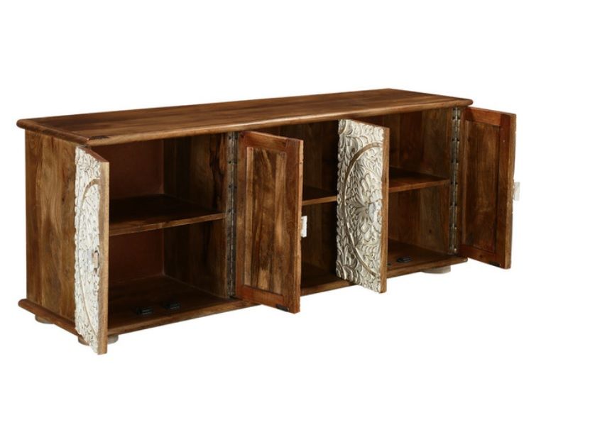 Sanay 59" Hand Carved Solid Wood TV Stand Media Console