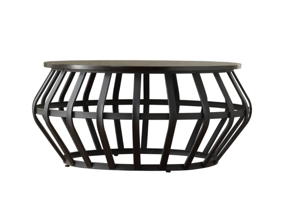 INDANG Metal Frame Round Cage Slate Accent Coffee Table