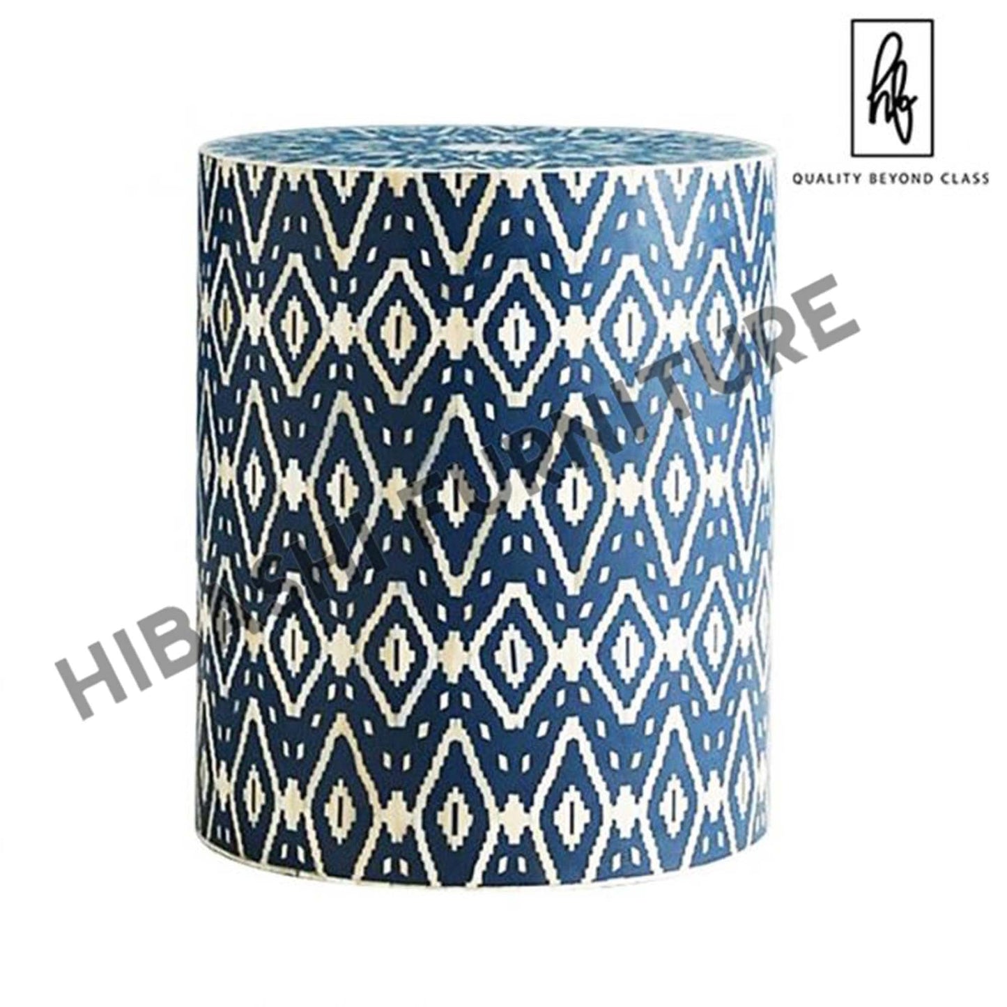 Bone Inlay Drum End & Side Tables - Diamond, Large