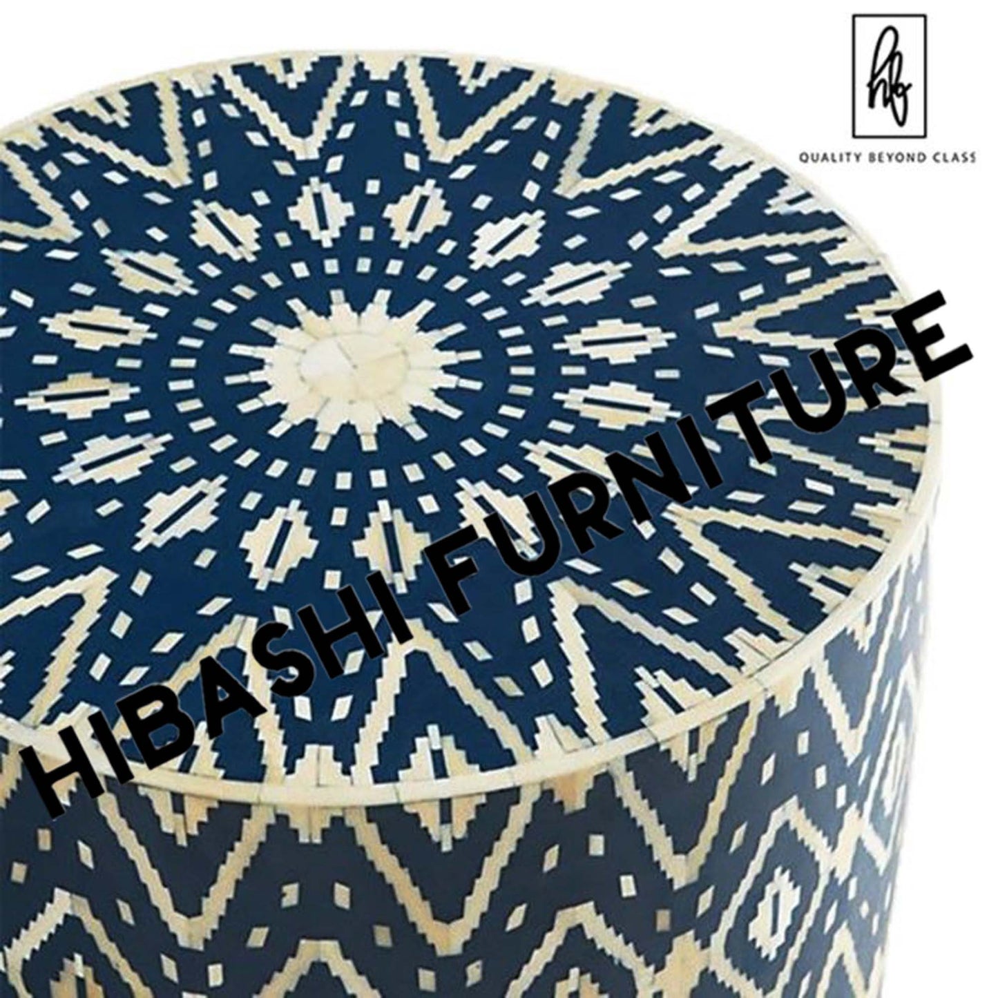 Bone Inlay Drum End & Side Tables - Diamond, Large