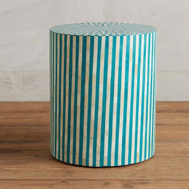 Bone Inlay Drum End & Side Tables - Strips, Large