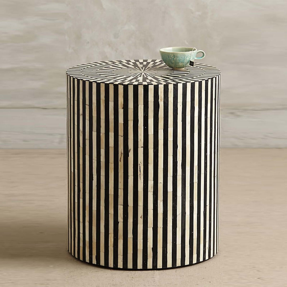 Bone Inlay Drum End & Side Tables - Strips, Large