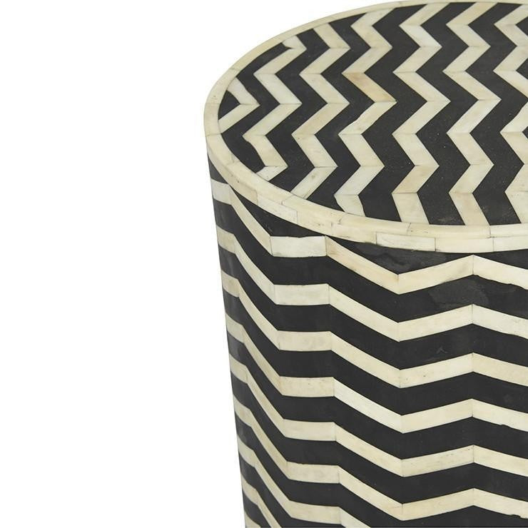 Zigzag Bone Inlay Round Drum Side and End Table - Size L