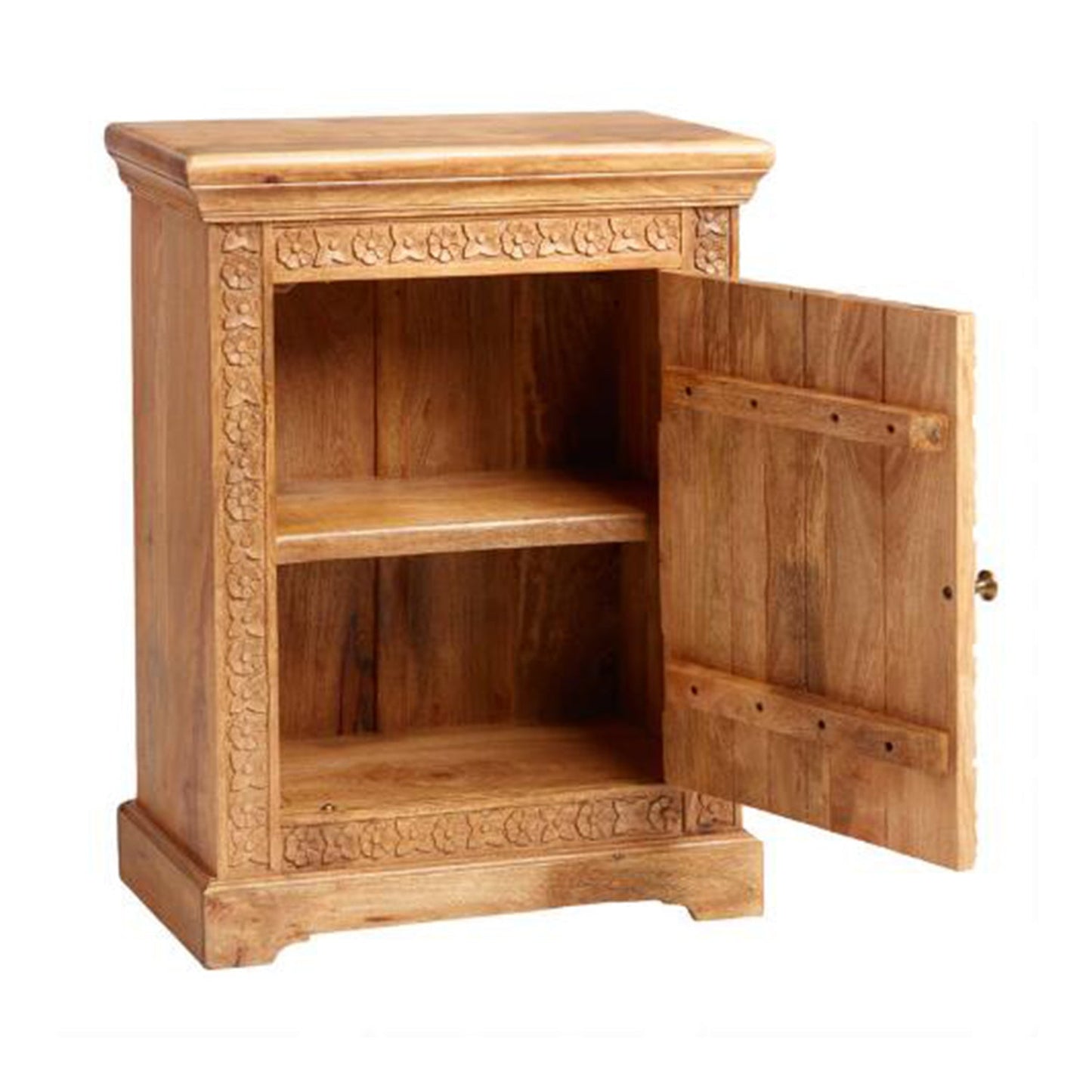 Mahooz Natural Floral Hand Carved Wood Side Table