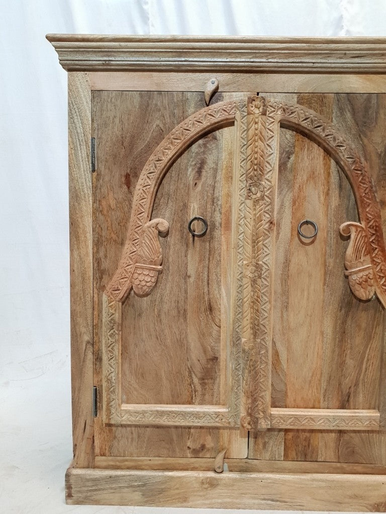 Hand Carved Natural Wooden Small Cabinet Pantry Cupboard