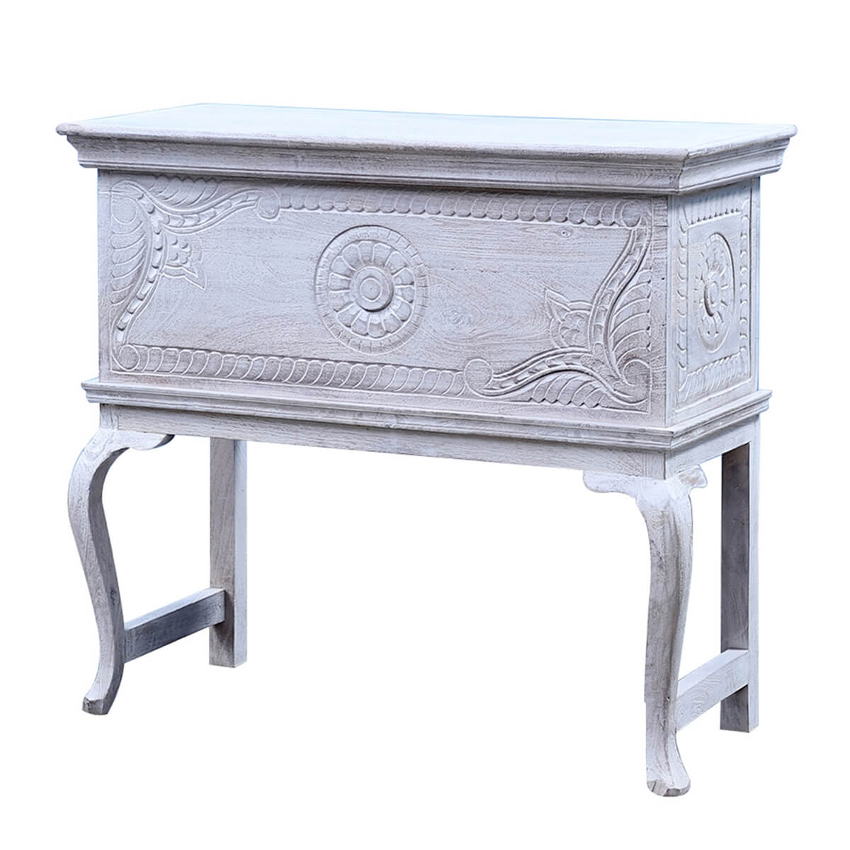 Classic Reclaimed Wood Traditional Hand Carved Antique Console Table