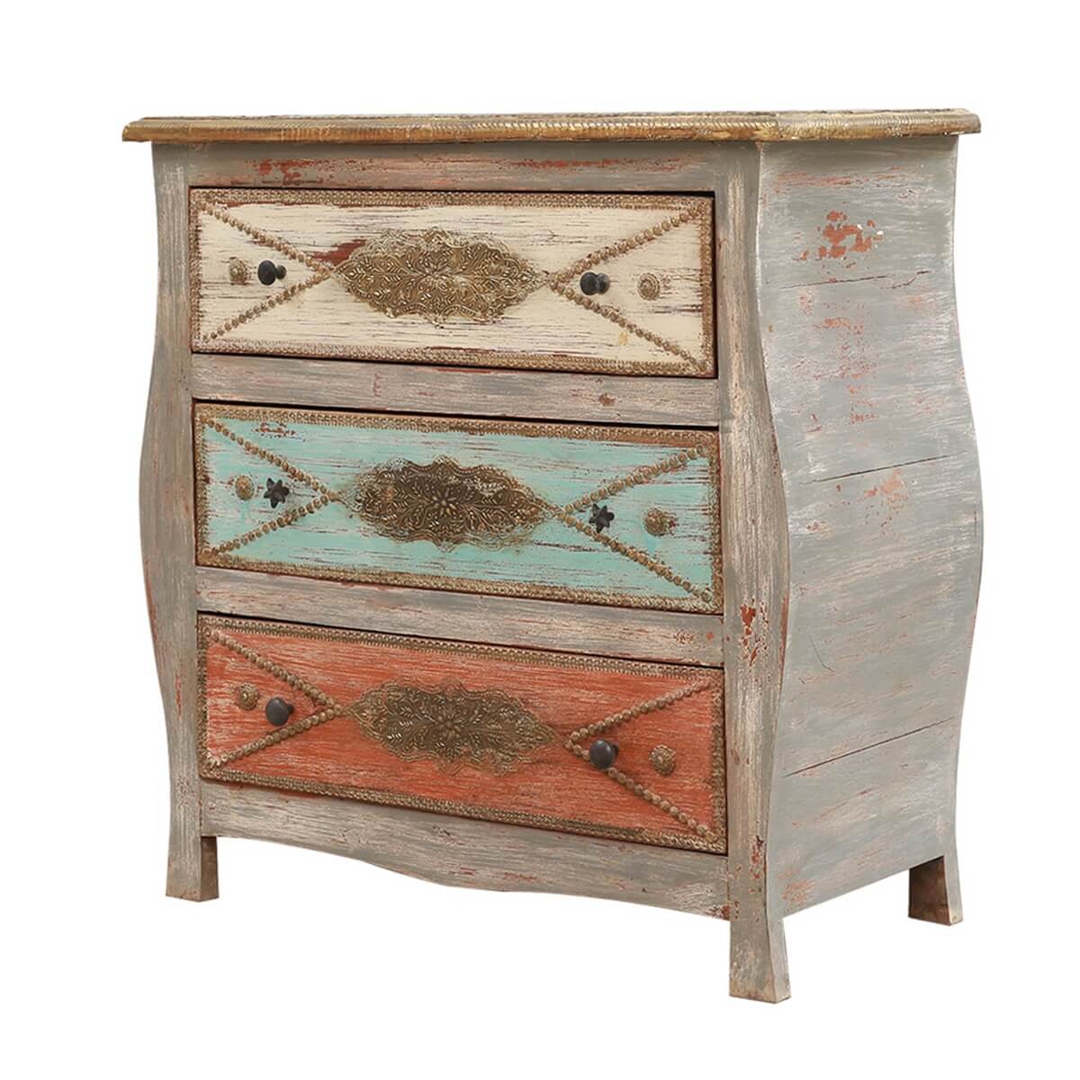 Retro Solid Wood Curved Dresser With 3 Drawers Dresser