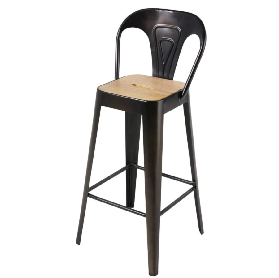 Apo Professional Black Metal and Mango Wood Bar Chair
