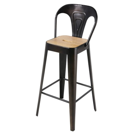 Apo Professional Black Metal and Mango Wood Bar Chair