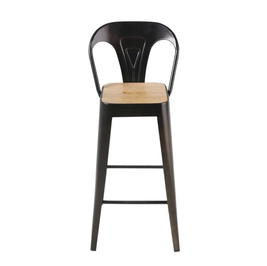 Apo Professional Black Metal and Mango Wood Bar Chair