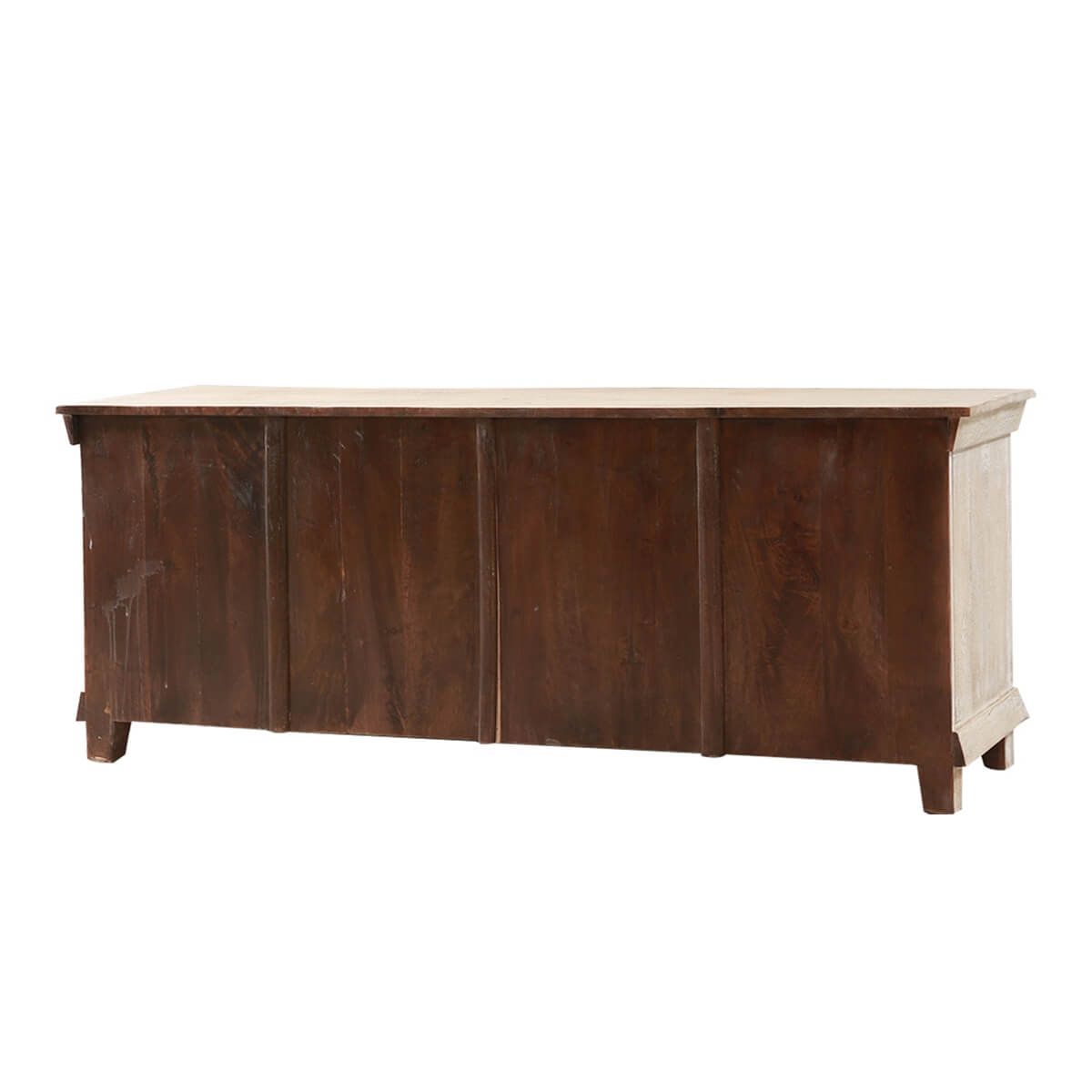 EVA Hand-carved Solid Wood White Distressed TV Media Stand