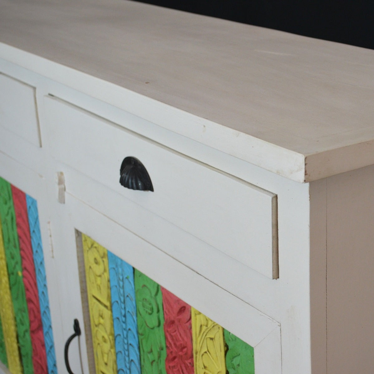 Rainbow Carved 3 Door Wooden Sideboard White 180-40-90