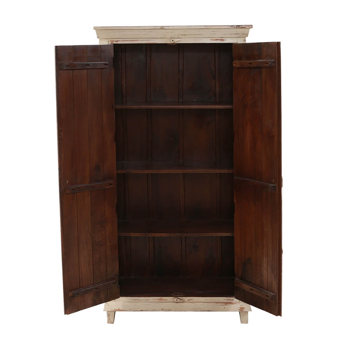 Mimosa Distressed White Hand-carved Solid Wood Vintage Armoire