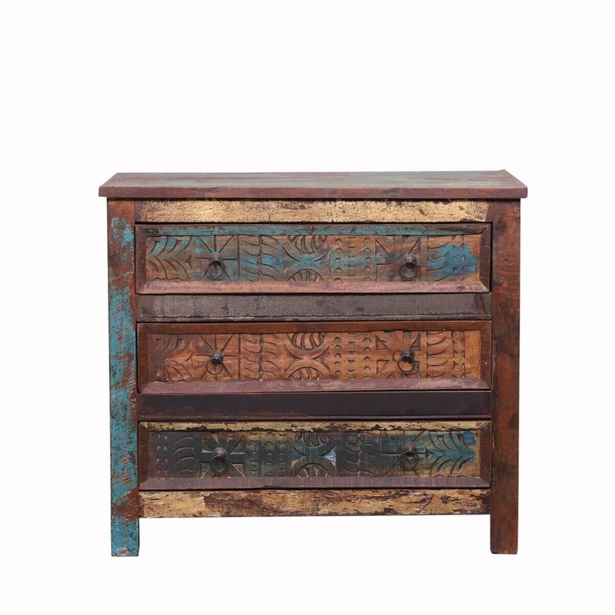 Tomales Hand Carved Solid Wood 3 Drawer Bedroom Dresser