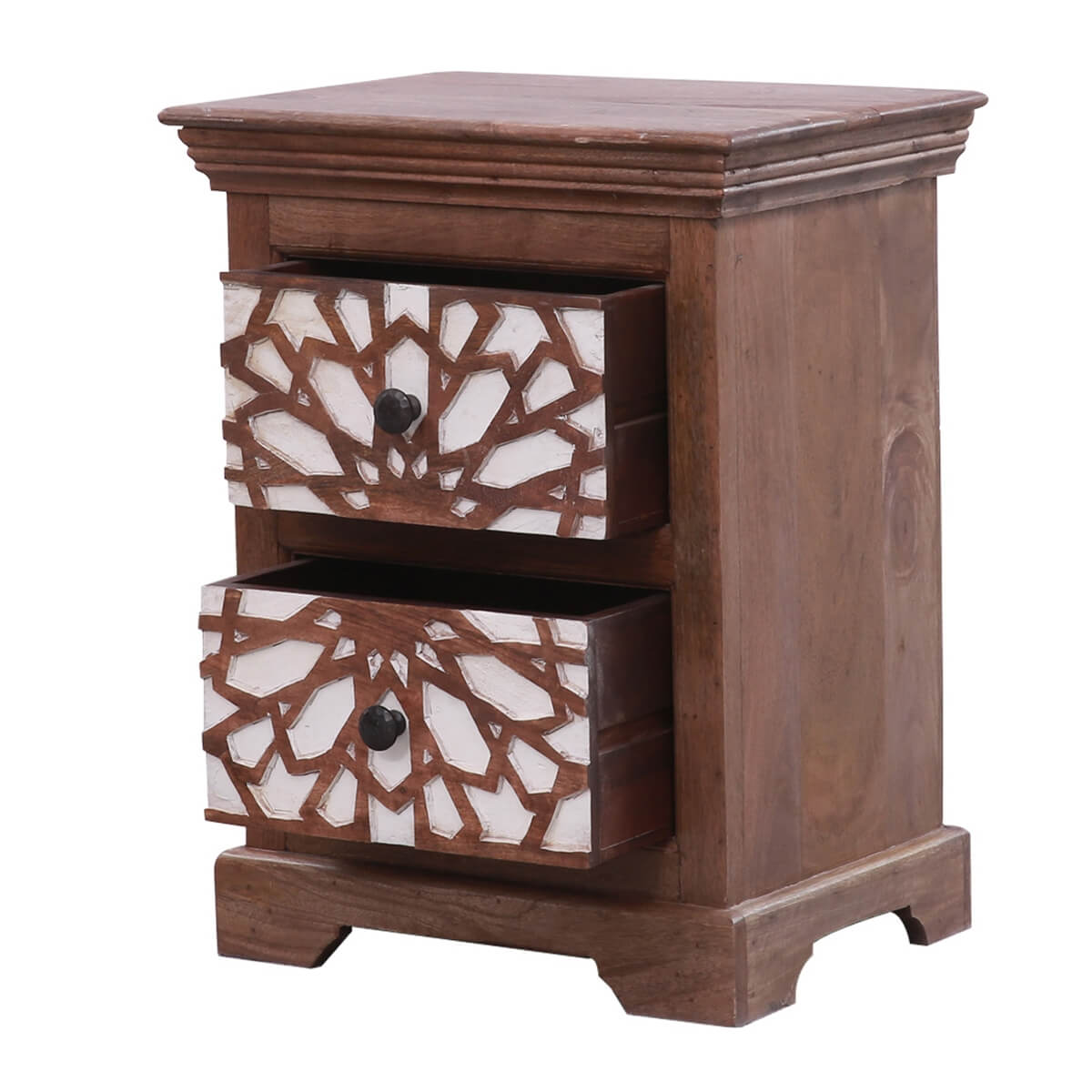 Traditional Mosaic Solid Wood Two Drawer Bedside Table