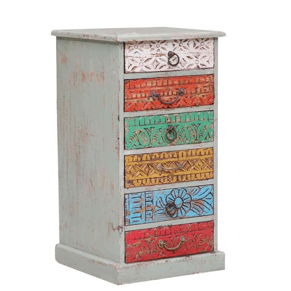 Unioplois Distressed Reclaimed Wood 6 Drawer Side Table