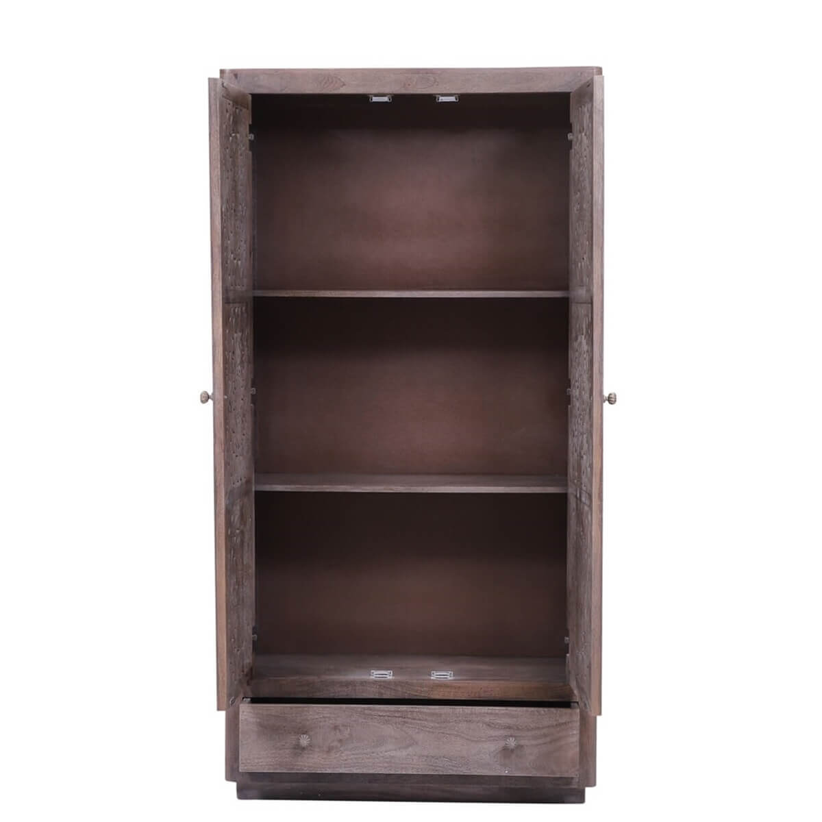 Rustic Hand carved Reclaimed Wood Armoire w Shelves And Drawer