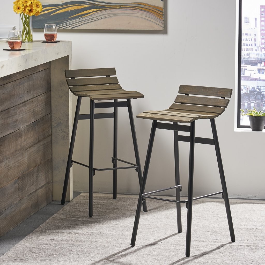 CLAVER 35 inches Industrial Wooden Barstool (Set of 2)
