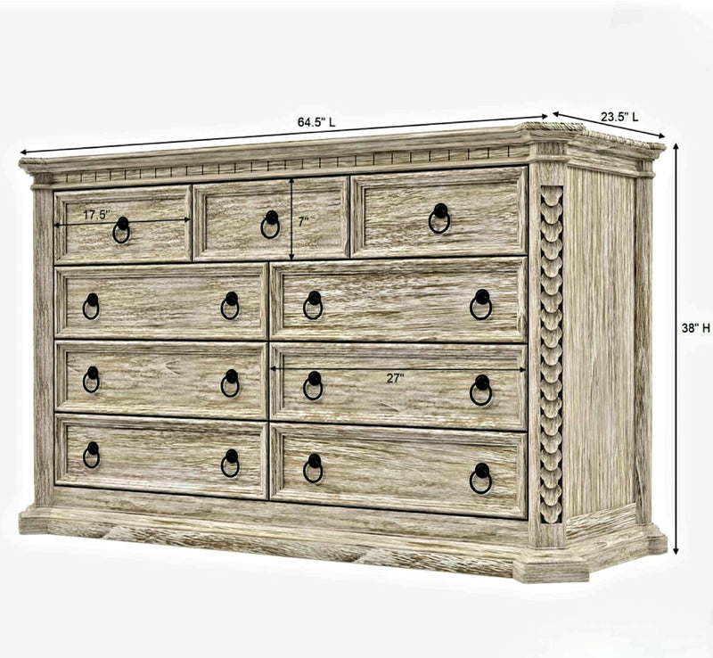 Nimbus Rustic Solid Wood Large Dresser With 9 Drawers