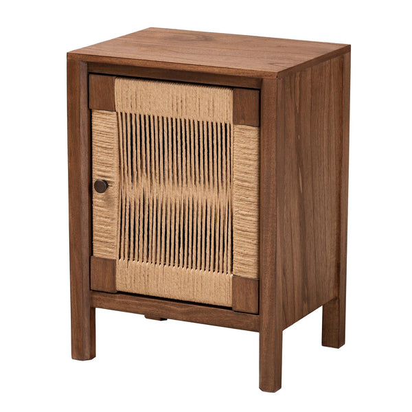CALVIN & BAY MODERN RATTAN  BOHEMIAN BROWN FINISHED WOOD NIGHTSTAND/BEDSIDE TABLE