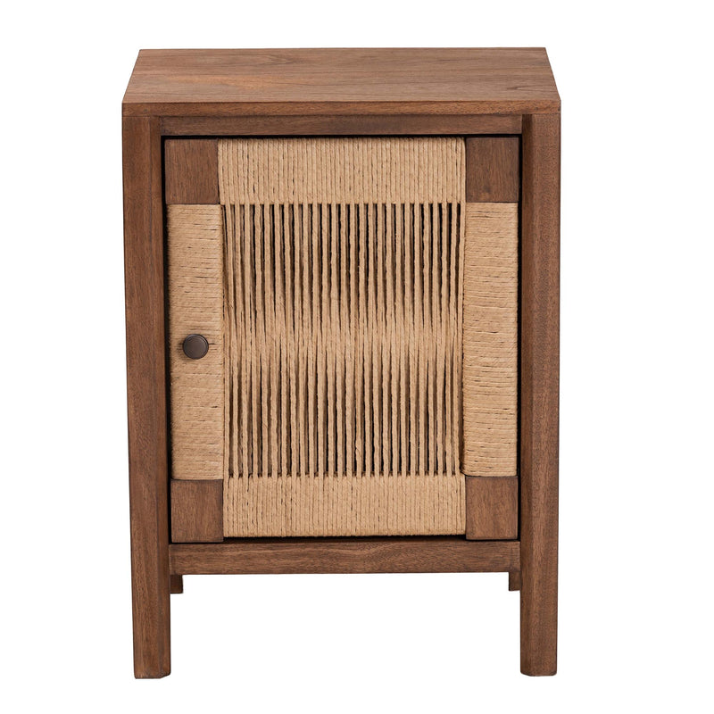 CALVIN & BAY MODERN RATTAN  BOHEMIAN BROWN FINISHED WOOD NIGHTSTAND/BEDSIDE TABLE