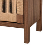 CALVIN & BAY MODERN RATTAN  BOHEMIAN BROWN FINISHED WOOD NIGHTSTAND/BEDSIDE TABLE