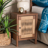 CALVIN & BAY MODERN RATTAN  BOHEMIAN BROWN FINISHED WOOD NIGHTSTAND/BEDSIDE TABLE