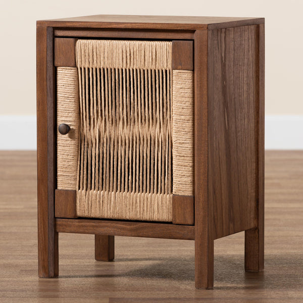 CALVIN & BAY MODERN RATTAN  BOHEMIAN BROWN FINISHED WOOD NIGHTSTAND/BEDSIDE TABLE
