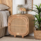 CALVIN & BAY BOHEMIAN NATURAL RATTAN WOOD NIGHTSTAND/ BEDSIDE TABLE