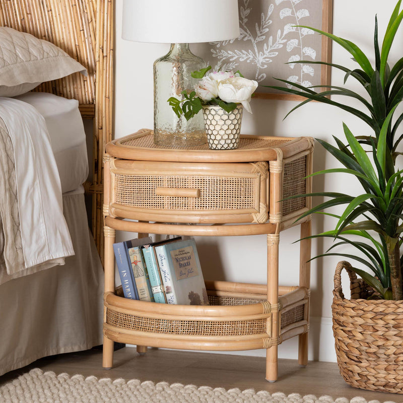 Calvin & Bay Natural Bohemian Rattan 1 Drawer with Open Shelf Bedside / Nightstand