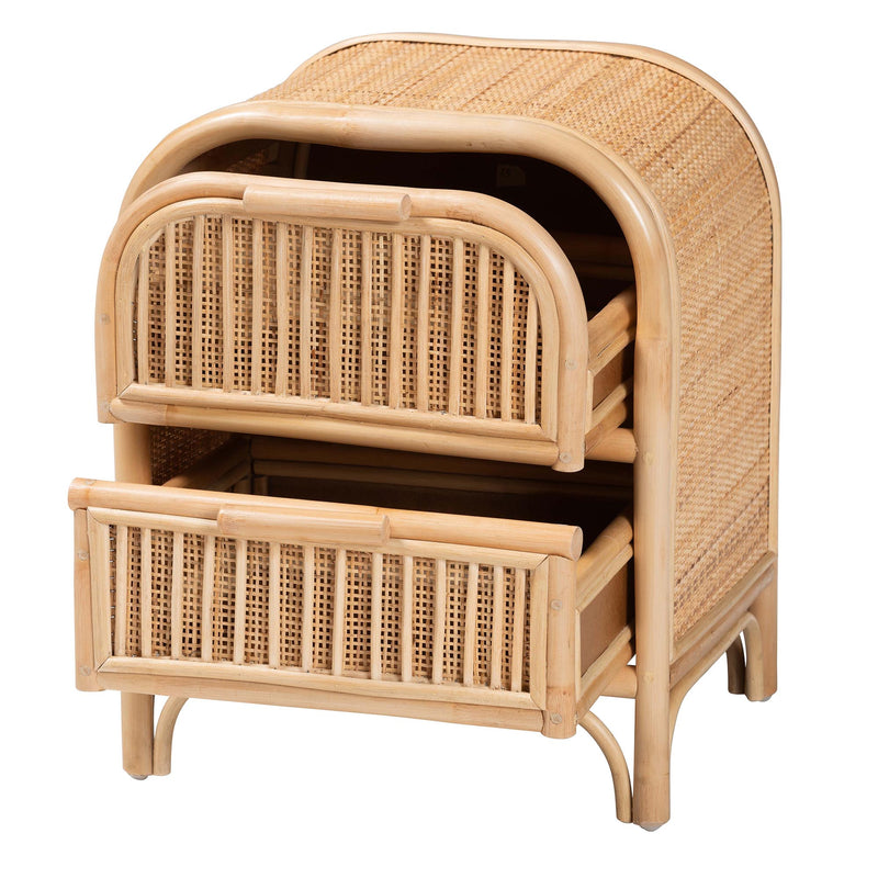 Calvin & Bay Natural Bohemian Rattan 2 Drawer Bedside / Nightstand