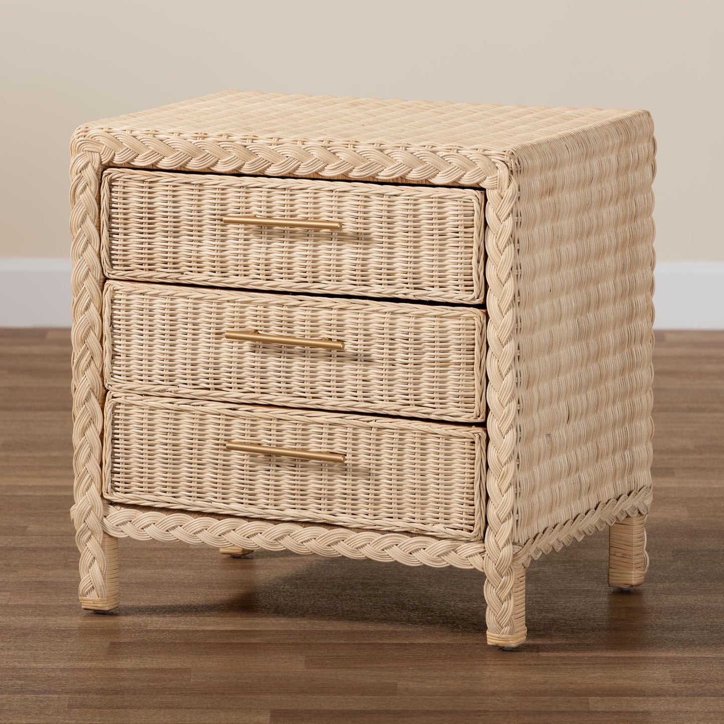 Calvin Bohemian Natural Rattan 1-drawer Bedside / Nightstand