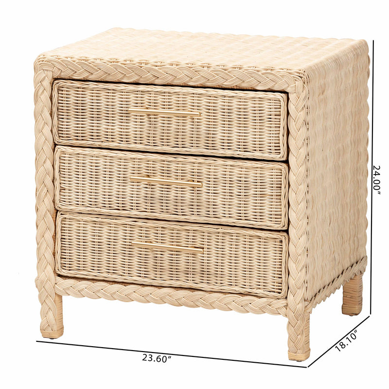 Calvin Bohemian Natural Rattan 1-drawer Bedside / Nightstand