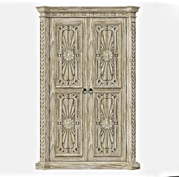 Nimbus Rustic Solid Wood Hand-Carved Armoire With 4 Drawers