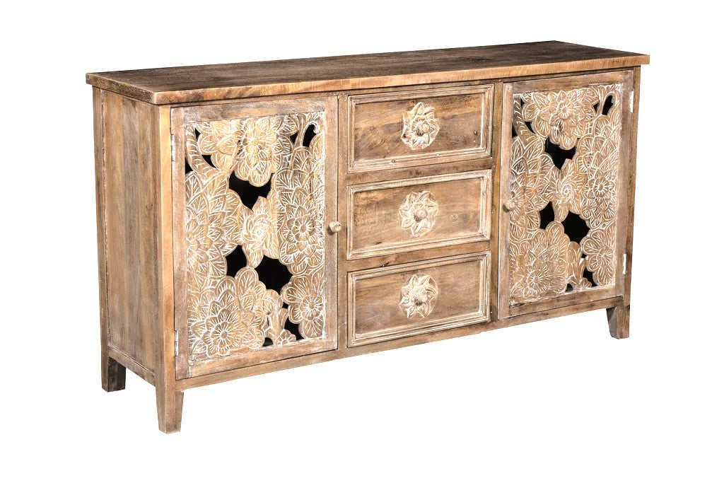 Lotus Hand Carved Sideboard Cabinet