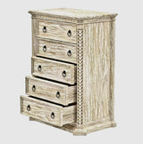 Nimbus Hand Carved Solid Wood Tall Dresser With 5 Drawers