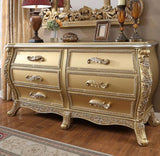 REYNA Metallic Antique Gold & Faux Leather King/Queen Traditional Bed