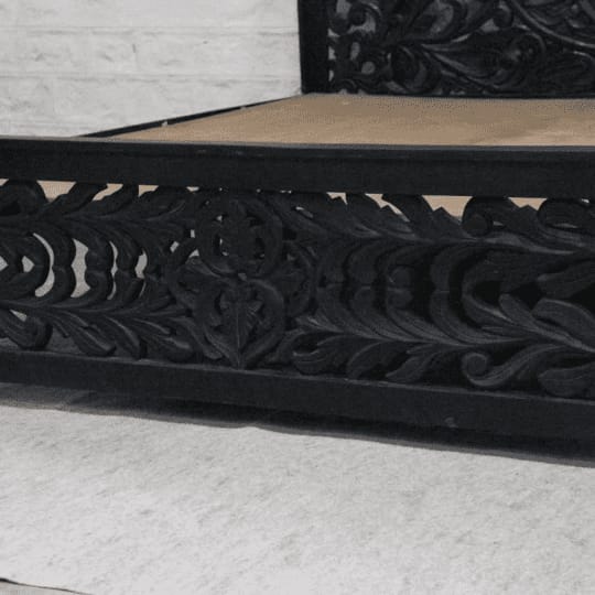 Indian Hand Carved wooden High Headboard Canopy Bed Frame