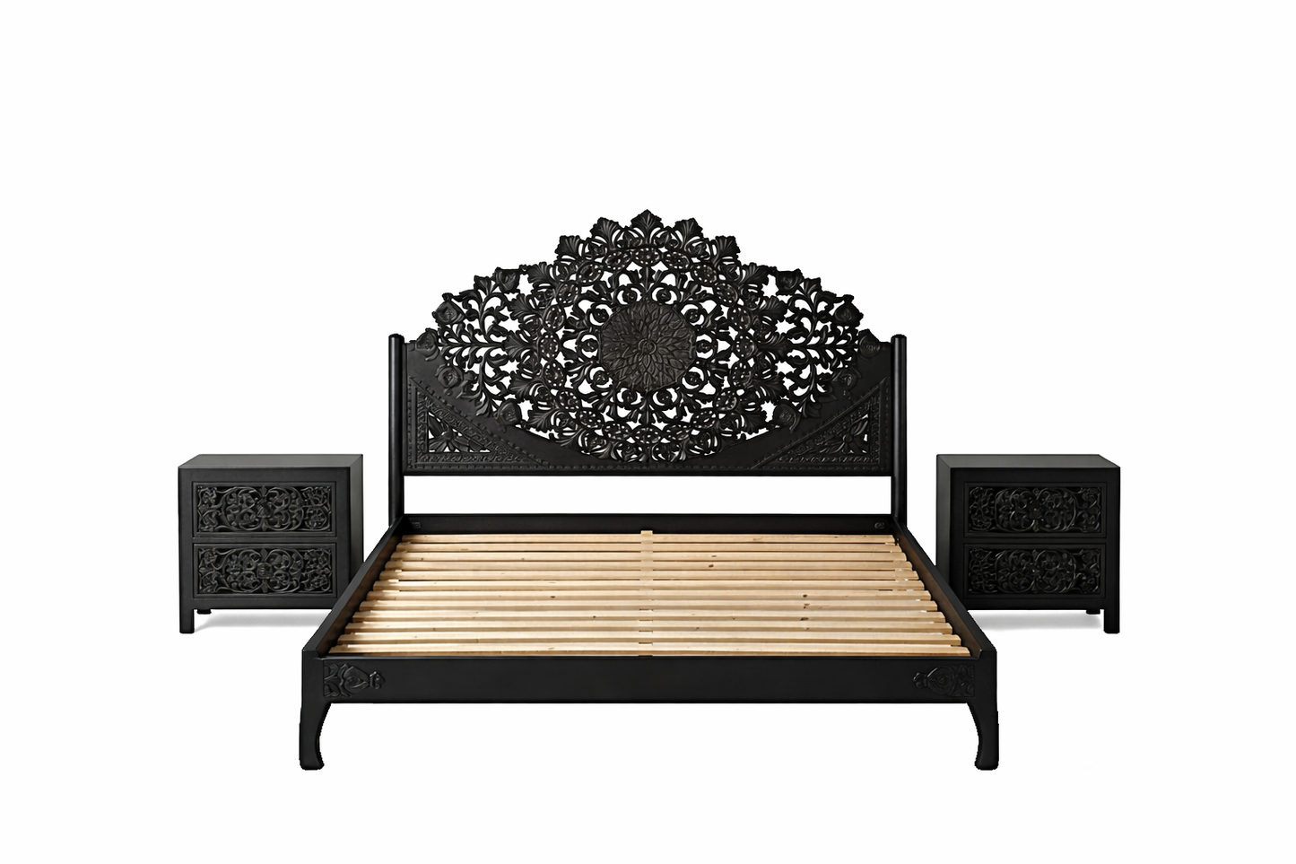 Shahi Mughal Hand-Carved Indian Solid Wood Platform Bed & Bedroom Collection